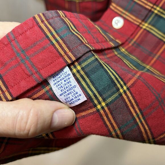Ralph Lauren Button Down Shirt Size Large Red Green Plaid Golf Crest Vintage - Picture 4 of 7